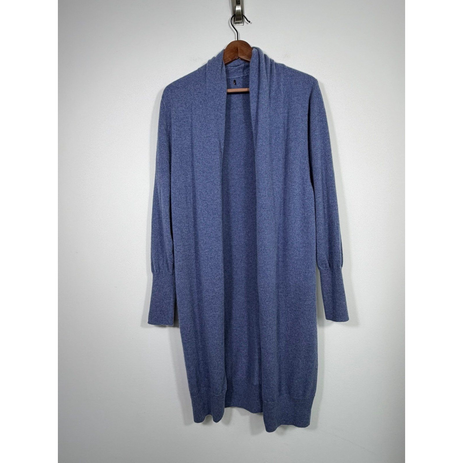 Quince 100% Cashmere Open Front Long Cardigan Sweater Blue
